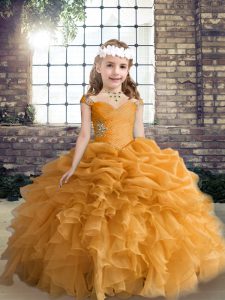 Floor Length Ball Gowns Sleeveless Orange Little Girl Pageant Dress Lace Up