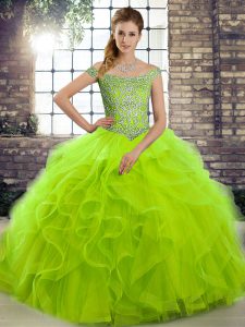 Glittering Ball Gowns Sleeveless 15 Quinceanera Dress Brush Train Lace Up