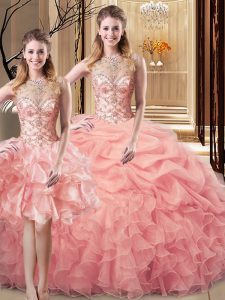 Low Price Scoop Sleeveless Organza and Tulle Sweet 16 Dress Beading and Ruffles Lace Up