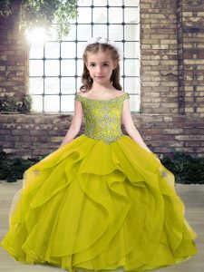 New Arrival Floor Length Ball Gowns Sleeveless Olive Green Pageant Gowns For Girls Lace Up