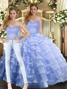 Elegant Lavender Lace Up Sweetheart Ruffled Layers Quinceanera Gowns Organza Sleeveless