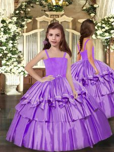 Lavender Straps Lace Up Ruffled Layers Child Pageant Dress Sleeveless