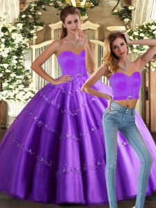 Eggplant Purple Sleeveless Floor Length Beading Lace Up Quinceanera Gown