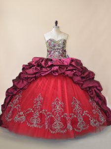 Dramatic Fuchsia Ball Gowns Sweetheart Sleeveless Taffeta and Tulle Brush Train Lace Up Beading and Pick Ups Quince Ball Gowns