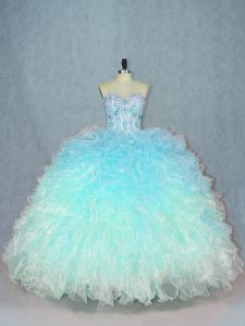 Fashionable Multi-color Organza Lace Up Quinceanera Dress Sleeveless Beading and Ruffles