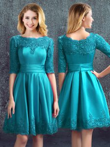 Exquisite Satin Half Sleeves Knee Length Quinceanera Court of Honor Dress and Lace
