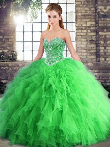 Superior Sweetheart Sleeveless Lace Up Quinceanera Gown Green Tulle