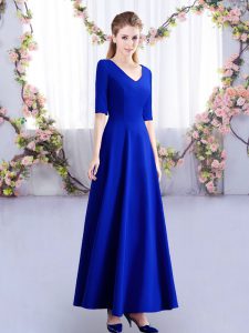 Chic Royal Blue V-neck Zipper Ruching Dama Dress for Quinceanera Half Sleeves