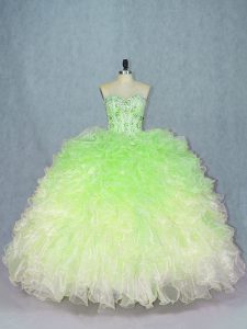 Multi-color Sleeveless Beading and Ruffles Floor Length Quince Ball Gowns