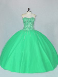 Glorious Green Ball Gowns Beading Quinceanera Dress Lace Up Tulle Sleeveless Floor Length