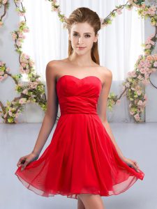 Luxury Sweetheart Sleeveless Lace Up Vestidos de Damas Red Chiffon