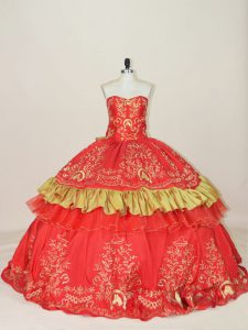 Amazing Embroidery and Bowknot Sweet 16 Dresses Red Lace Up Sleeveless Floor Length