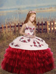 High End Long Sleeves Embroidery and Ruffled Layers Lace Up Girls Pageant Dresses