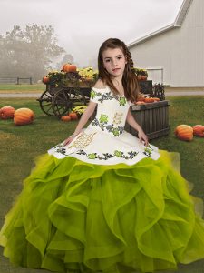Sleeveless Embroidery and Ruffles Lace Up Child Pageant Dress