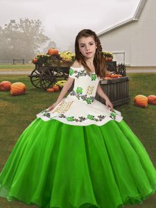 Excellent Green Ball Gowns Straps Sleeveless Organza Floor Length Lace Up Embroidery Little Girls Pageant Dress