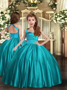 Teal Sleeveless Ruching Floor Length Little Girl Pageant Gowns