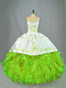 Green Sleeveless Satin and Organza Brush Train Lace Up Sweet 16 Dress for Sweet 16 and Quinceanera