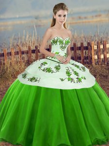 Edgy Embroidery and Bowknot Quinceanera Dresses Green Lace Up Sleeveless Floor Length