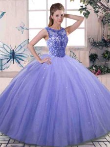 Lavender Scoop Lace Up Beading Ball Gown Prom Dress Sleeveless