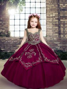 Fuchsia Little Girls Pageant Dress Wholesale Military Ball and Sweet 16 and Wedding Party with Embroidery Straps Sleeveless Lace Up