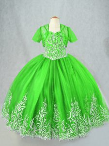 Custom Made Tulle Lace Up Little Girls Pageant Dress Wholesale Sleeveless Floor Length Beading and Embroidery
