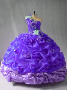 Shining One Shoulder Sleeveless Lace Up Quinceanera Dress Purple Organza
