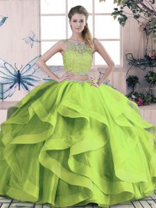 Green Sleeveless Tulle Lace Up 15th Birthday Dress for Sweet 16 and Quinceanera
