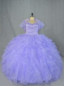 Lavender 15th Birthday Dress Sweet 16 and Quinceanera with Beading and Ruffles Sweetheart Sleeveless Lace Up