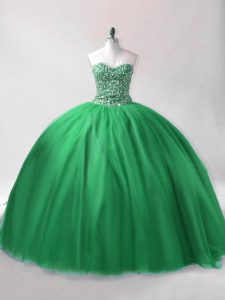 Beautiful Dark Green Ball Gown Prom Dress Sweet 16 and Quinceanera with Beading Sweetheart Sleeveless Lace Up