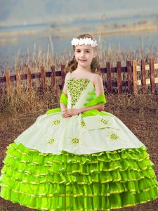 Beading and Embroidery and Ruffled Layers Little Girls Pageant Dress Wholesale Yellow Green Lace Up Sleeveless Floor Length