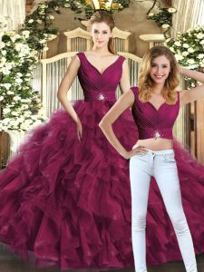 Dynamic Burgundy Sleeveless Tulle Backless Sweet 16 Dress for Military Ball and Sweet 16 and Quinceanera