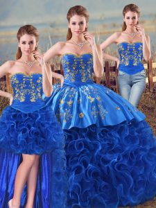 Discount Floor Length Three Pieces Sleeveless Royal Blue Quinceanera Dress Lace Up