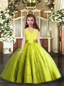 Tulle Halter Top Sleeveless Lace Up Beading High School Pageant Dress in Yellow Green