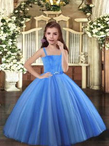 Blue and Yellow And White Sleeveless Tulle Lace Up Little Girl Pageant Dress for Party and Sweet 16 and Wedding Party