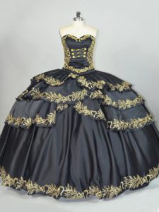 Elegant Black Quinceanera Dresses Sweet 16 and Quinceanera with Embroidery Sweetheart Sleeveless Lace Up