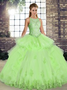 Latest Tulle Sleeveless Floor Length Sweet 16 Quinceanera Dress and Lace and Embroidery and Ruffles