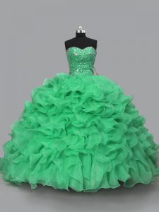 Halter Top Sleeveless Lace Up Quinceanera Dresses Green Organza