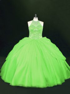 Deluxe 15th Birthday Dress Sweet 16 and Quinceanera with Beading Halter Top Sleeveless Lace Up