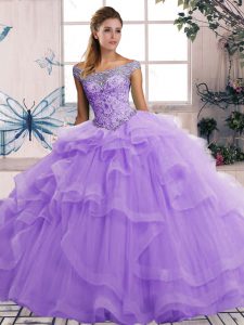 Cute Tulle Sleeveless Floor Length Quinceanera Gowns and Beading and Ruffles