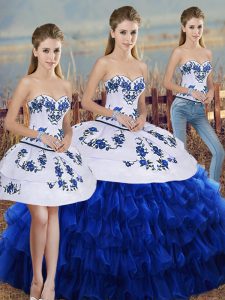 Fabulous Embroidery and Ruffled Layers and Bowknot Sweet 16 Quinceanera Dress Royal Blue Lace Up Sleeveless Floor Length