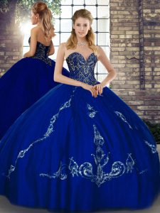 Traditional Royal Blue Sleeveless Beading and Embroidery Floor Length Quinceanera Gown