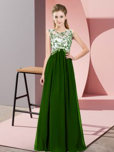 Classical Chiffon Scoop Sleeveless Zipper Beading and Appliques Quinceanera Court of Honor Dress in Green