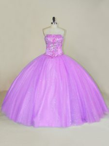 Fashionable Sleeveless Floor Length Sequins Lace Up Ball Gown Prom Dress with Lilac