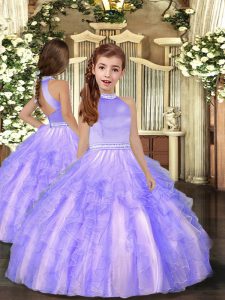 Sleeveless Backless Floor Length Beading and Ruffles Little Girls Pageant Dress