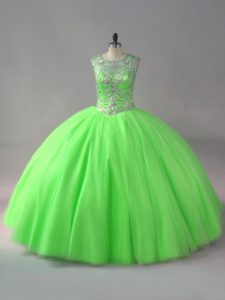 Ball Gowns Tulle Scoop Sleeveless Beading Floor Length Lace Up Sweet 16 Quinceanera Dress