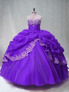 Purple Quinceanera Dresses Sweet 16 and Quinceanera with Beading and Appliques and Pick Ups Sweetheart Sleeveless Lace Up