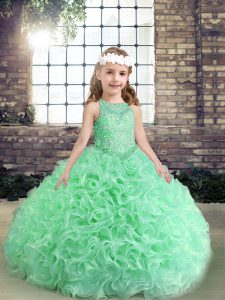 Luxurious Apple Green Sleeveless Beading and Ruffles Floor Length Pageant Dresses