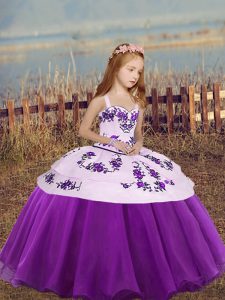 Eggplant Purple Sleeveless Organza Lace Up Little Girls Pageant Dress for Party and Wedding Party