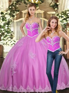 Popular Floor Length Lilac 15 Quinceanera Dress Tulle Sleeveless Beading and Appliques
