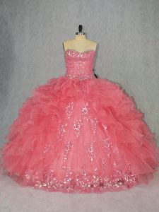 Gorgeous Sweetheart Sleeveless Organza Quince Ball Gowns Beading and Ruffles Lace Up